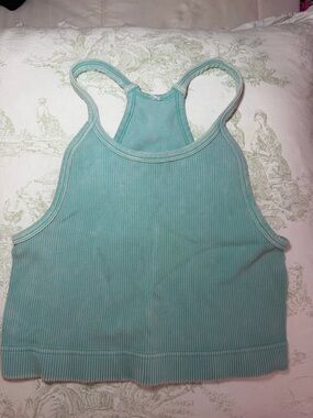 Women's Ribbed Racerback Crop Tank Top - Aqua